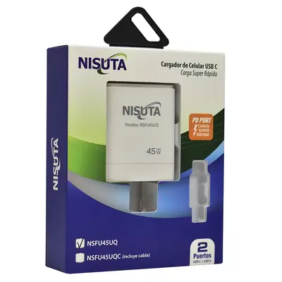 Detalles accesorios de Cargador 45W Usb-C Pd + Usb-A Qc Carga Rapida Nisuta Sin Cable