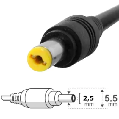 Vista lateral de Fuente 12 V 3 A Belsic 26326 Cargador P/Notebook Ficha 5,5 X 2,5 Mm