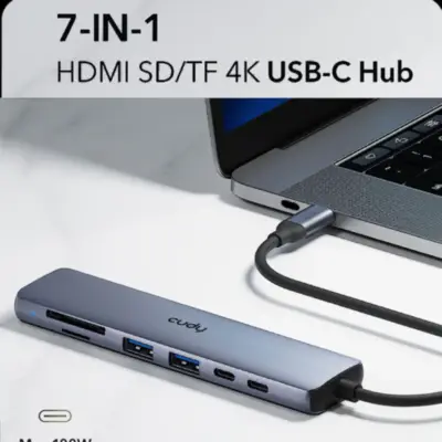Detalles accesorios de Adaptador Conversor Usb C Macho / Hdmi + USB-A + USB-C + PD + Lector Tarjetas SD y TF