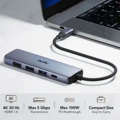 Detalles accesorios de Adaptador Conversor Usb C Macho / Hdmi + USB-A + USB-C + PD