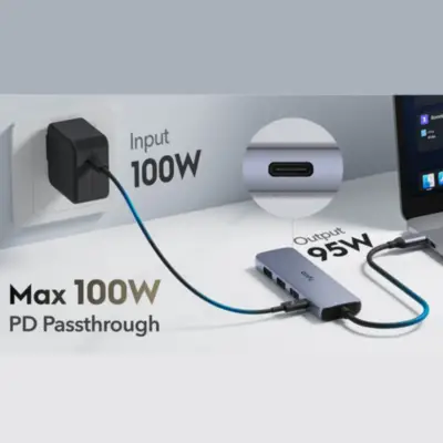 Detalles accesorios de Adaptador Conversor Usb C Macho / Hdmi + USB-A + USB-C + PD