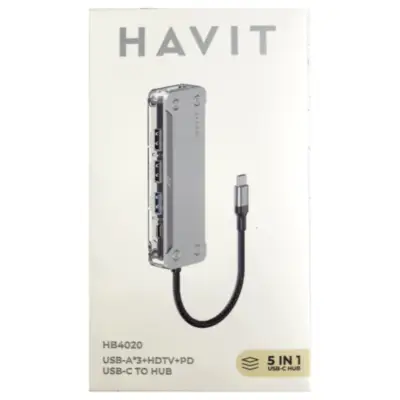 Detalles accesorios de Adaptador conversor Usb C Macho / HDMI + 3x USB-A + 1x USB-C (Pd 100 W) HAVIT HB4020
