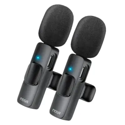 Vista lateral de Microfono Corbatero Inalambrico Doble Con Ficha Miniplug 3,5Mm Noga