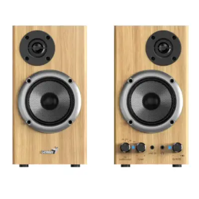 Vista lateral de Parlantes 220V Genius Sp-Hf520Bt Bt5.3 Madera 20W