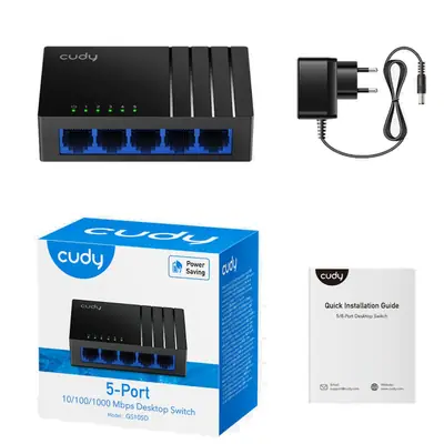 Detalles accesorios de Switch 5 Puertos Gigabit Cudy GS105D