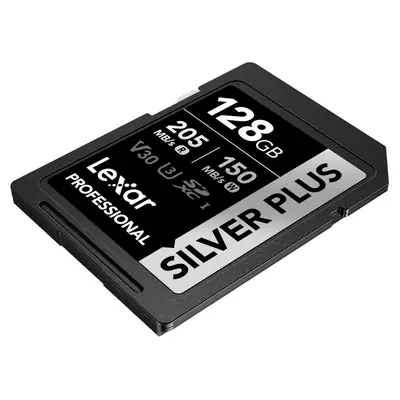 Vista lateral de Memoria SD 128Gb Lexar SDXC SILVER PLUS UHS-I
