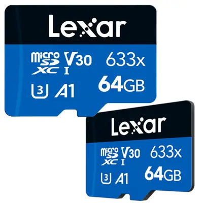 Detalles accesorios de Memoria MicroSD 64GB Lexar CL10 633x SDXC UHS-I c/adaptador