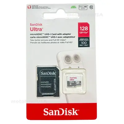 Detalles accesorios de Memoria MicroSD 128Gb Sandisk Ultra CL10 C/Adaptador 100 Mb/S