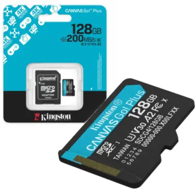 Detalles accesorios de Memoria MicroSD 128Gb Kingston Cl10 Canvas Go Plus C/Adaptador 200 Mb/S