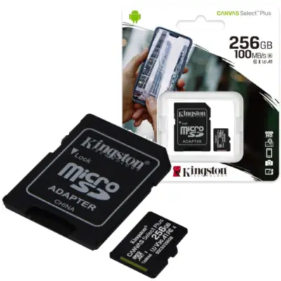 Detalles accesorios de Memoria MicroSD 256Gb Kingston Cl10 Canvas Select Plus C/Adaptador 100 Mb/S