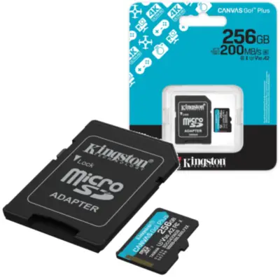 Detalles accesorios de Memoria MicroSD 256Gb Kingston Cl10 Canvas Go Plus C/Adaptador 200 Mb/S