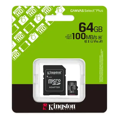 Detalles accesorios de Memoria Micro Sd 64Gb Kingston Cl10 Canvas Select Plus V10 C/Adaptador 100 Mb/S