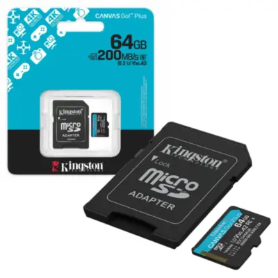 Detalles accesorios de Memoria MicroSD 64Gb Kingston Cl10 Canvas Go Plus C/Adaptador 200 Mb/S