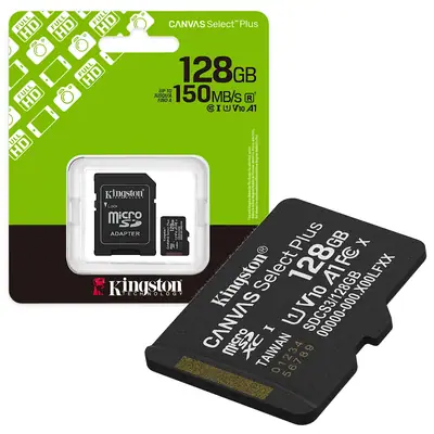 Detalles accesorios de Memoria MicroSD 128Gb Kingston Cl10 Canvas Select Plus V10 C/Adaptador 100 Mb/S