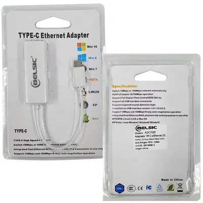 Detalles accesorios de Adaptador Red Rj45 Usb-C 10/100 Mbps Belsic Adc1520