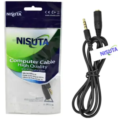 Detalles accesorios de Cable Miniplug 3,5 4 Polos Macho-Hembra 1M Nisuta Negro