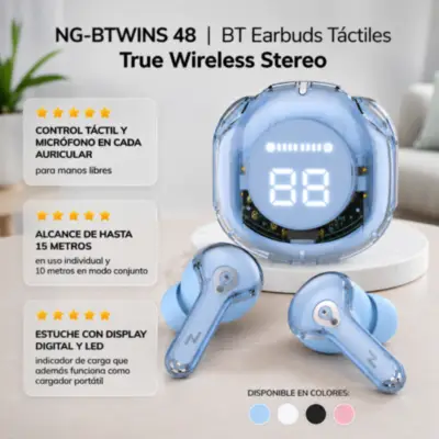 Vista lateral de Auricular Inalambrico Noga Btwins 48 Bluetooth Blanco