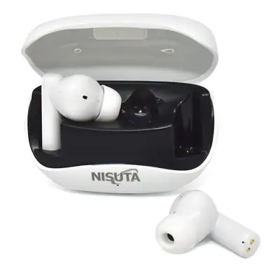 Vista lateral de Auricular Inalambrico Bluetooth con reduccion ruidos Nisuta Blanco