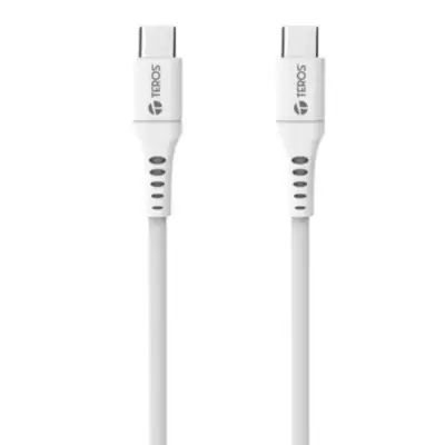Vista lateral de Cable Usb C Macho / C Macho 1 m Blanco PD 100W Teros