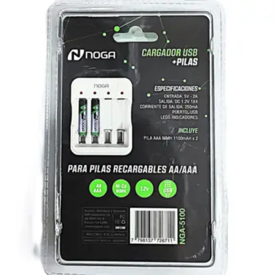 Detalles accesorios de Cargador Para 4 Pilas Aa Aaa Noga NG-5100 USB Incluye 2 Pilas AAA