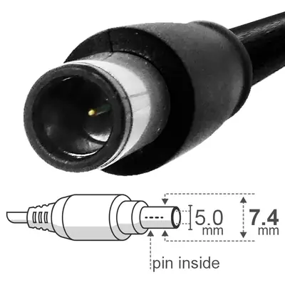 Vista lateral de Fuente 19,5 V 3,34 A Belsic 24212 Cargador P/Notebook Ficha 7,4 X 5,0 Mm C/Pin Interior