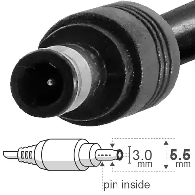 Vista lateral de Fuente 19 V 3.42 A Belsic 24144 Cargador P/Notebook Ficha 5.5 X 3.0 Mm C/Pin Interior