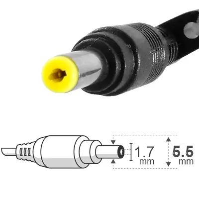 Vista lateral de Fuente 19 V 3,42 A Ficha 5,5 X 1,7 Mm Belsic 24146 Cargador P/Notebook