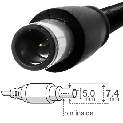 Vista lateral de Fuente 19 V 4,74 A Belsic 24164 Cargador P/Notebook Ficha 7,4 X 5,0 Mm C/Pin Interior