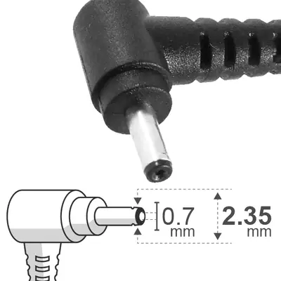 Vista lateral de Fuente 19 V 2,1 A Belsic 25190 Cargador P/Notebook Ficha 2,35 X 0,7 Mm