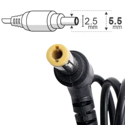 Vista lateral de Fuente 19 V 2,1 A Belsic 25198 Cargador P/Notebook Ficha 5,5 X 2,5 Mm C/Pin Interior