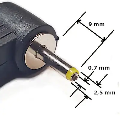 Detalles accesorios de Ficha Dc Hueco 2,5 X 0,7 X 9 Mm Plug Macho 90 Grados