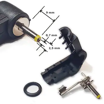 Detalles accesorios de Ficha Dc Hueco 2,5 X 0,7 X 9 Mm Plug Macho 90 Grados