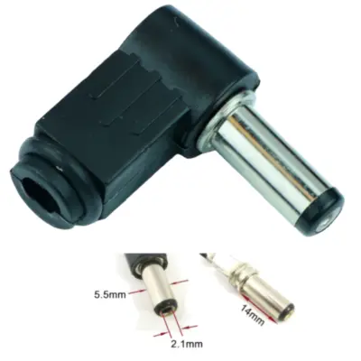 Detalles accesorios de Ficha Dc Hueco 5,5 X 2,1 X 14 Mm Plug Macho 90 Grados