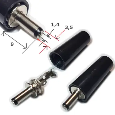 Detalles accesorios de Ficha Dc Hueco 3,5 X 1,4 X 9 Mm Plug Macho Bakelita