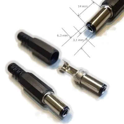 Detalles accesorios de Ficha Dc Hueco 6,3 X 3,1 X 14 Mm Plug Macho