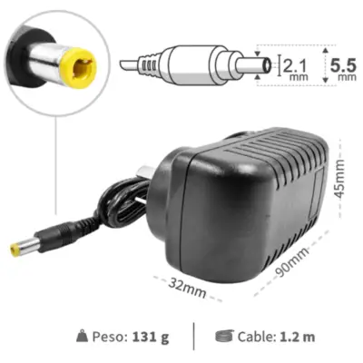 Detalles accesorios de Fuente Switching 18V 2A Con Ficha 5,5 X 2,1 mm