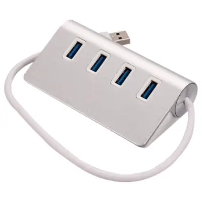 Vista lateral de Hub Usb A 3.0 4 Puertos Plata Cable 25Cm