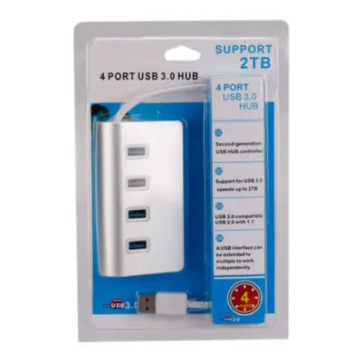 Detalles accesorios de Hub Usb A 3.0 4 Puertos Plata Cable 25Cm