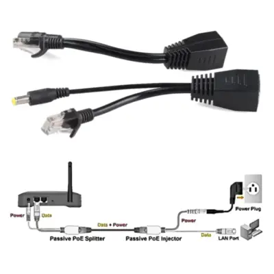 Detalles accesorios de Inyector POE + Divisor POE Pasivo Rj45 para Access Router Camaras Ip