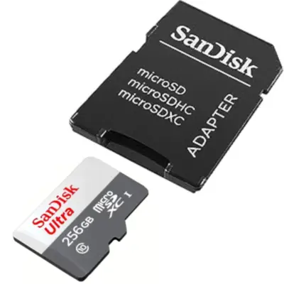 Detalles accesorios de Memoria MicroSD 256Gb Sandisk Cl10 C/Adaptador 100 Mb/S