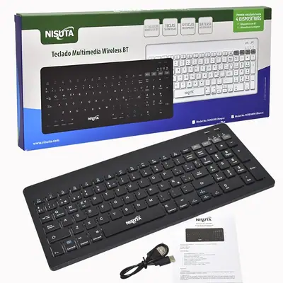 Detalles accesorios de Teclado Nisuta Inalambrico + Bluetooth Compacto Espanol Negro Recargable
