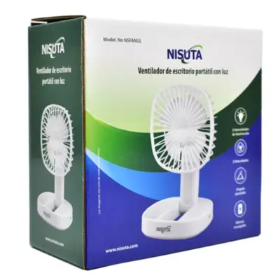 Detalles accesorios de Ventilador de escritorio con bateria y luz Nisuta NSFANUL
