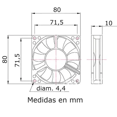 Vista lateral de Fan 80Mm 3Pin 10Mm Espesor 3200Rpm Buje Arwen