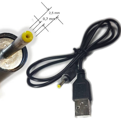 CABLE USB A MACHO / PLUG DC 0,7 mm x 2,5mm 0,7 MTS LONG