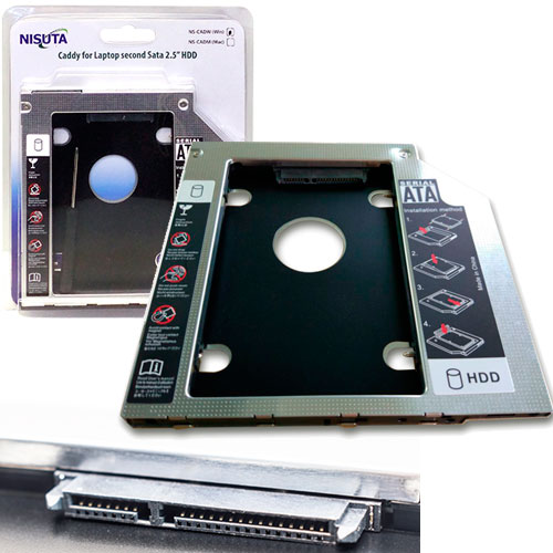 ADAPTADOR 2DO DISCO NOTEBOOK HDD SATA SSD 9,5mm ESP WINDOWS