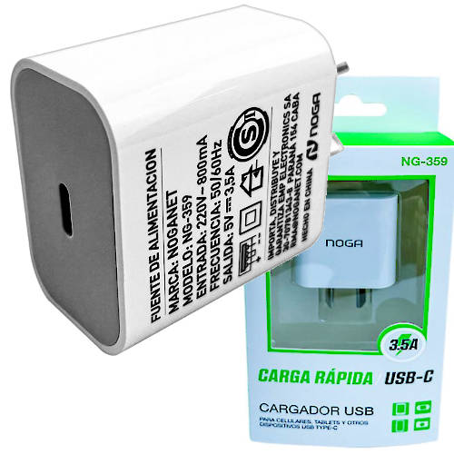 CARGADOR 17,5W USB-C CARGA RAPIDA SIN CABLE NOGA NG-359 CARGADOR 17,5W USB-C CARGA RAPIDA SIN CABLE NOGA NG-359