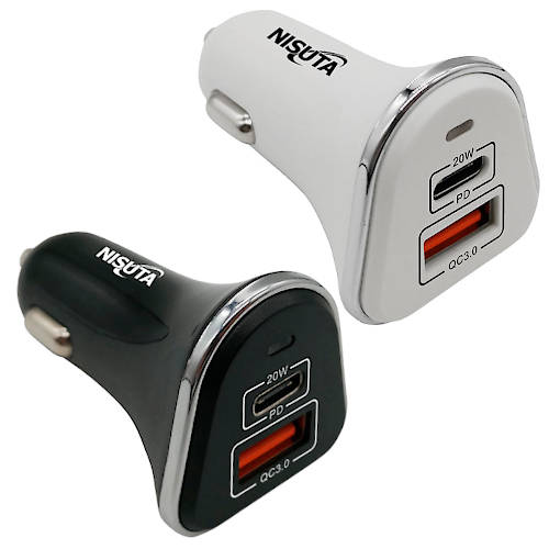 CARGADOR PARA AUTO 12/24V CARGA RAPIDA 2 SALIDAS C (PD20W) + A QC 3.0 3A BLANCO CARGADOR PARA AUTO 12/24V CARGA RAPIDA 2 SALIDAS C (PD20W) + A QC 3.0 3A BLANCO