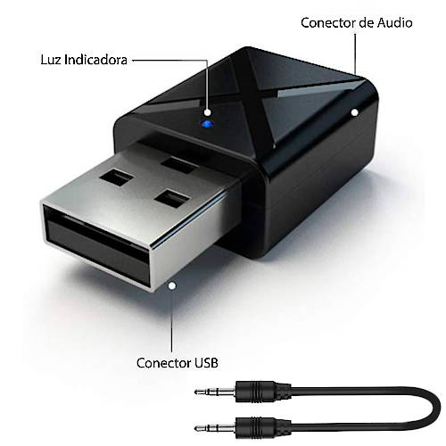  RECEPTOR y EMISOR DE AUDIO VIA BLUETOOTH A MINIPLUG STEREO 3.5MM USB