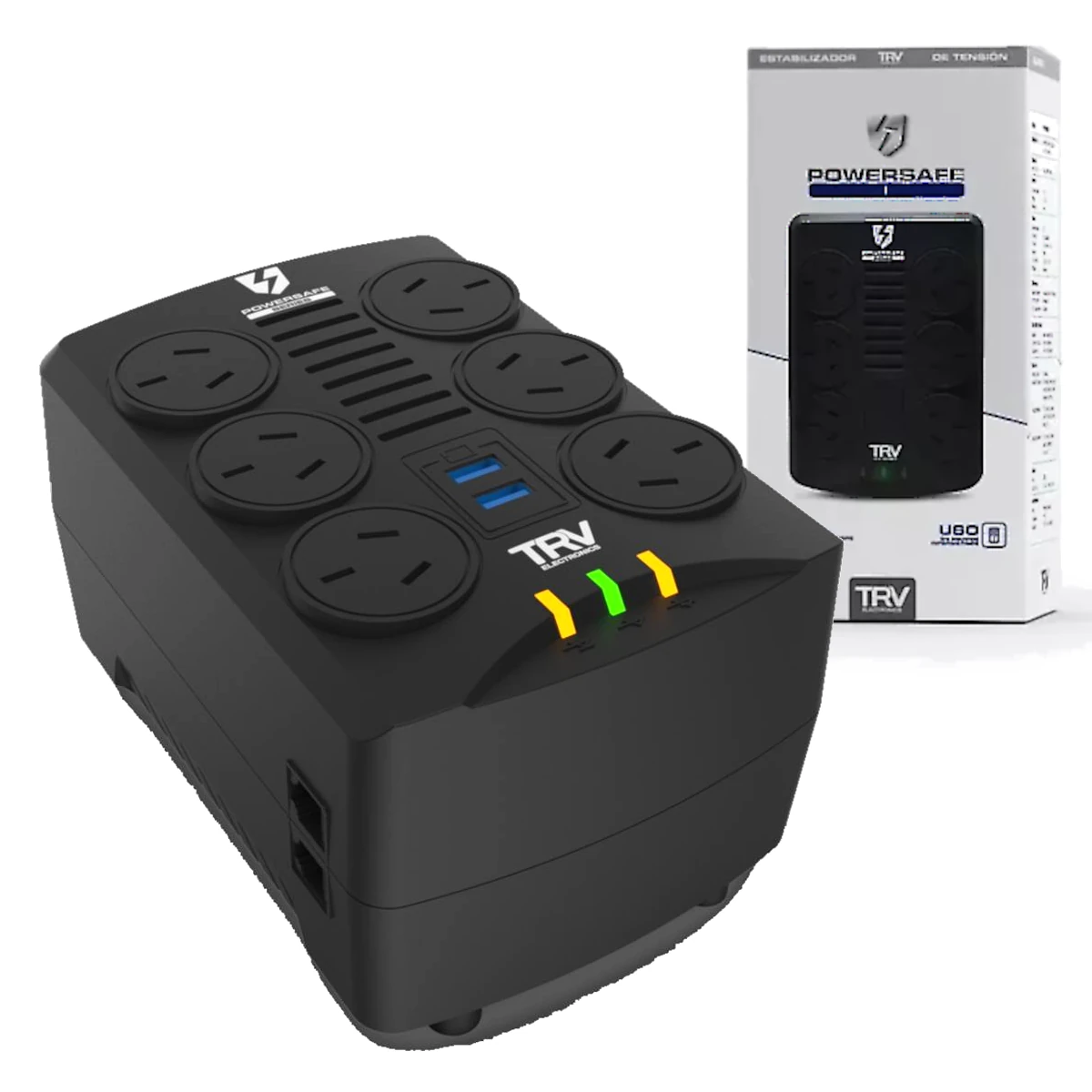 Detalles accesorios de Estabilizador De Tension 1000 Va 500W Trv Powersafe 2I Rj-45 Port