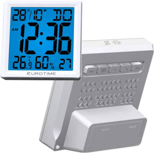 RELOJ DESPERTADOR EUROTIME 532 BLANCO CON FECHA Y TEMPERATURA